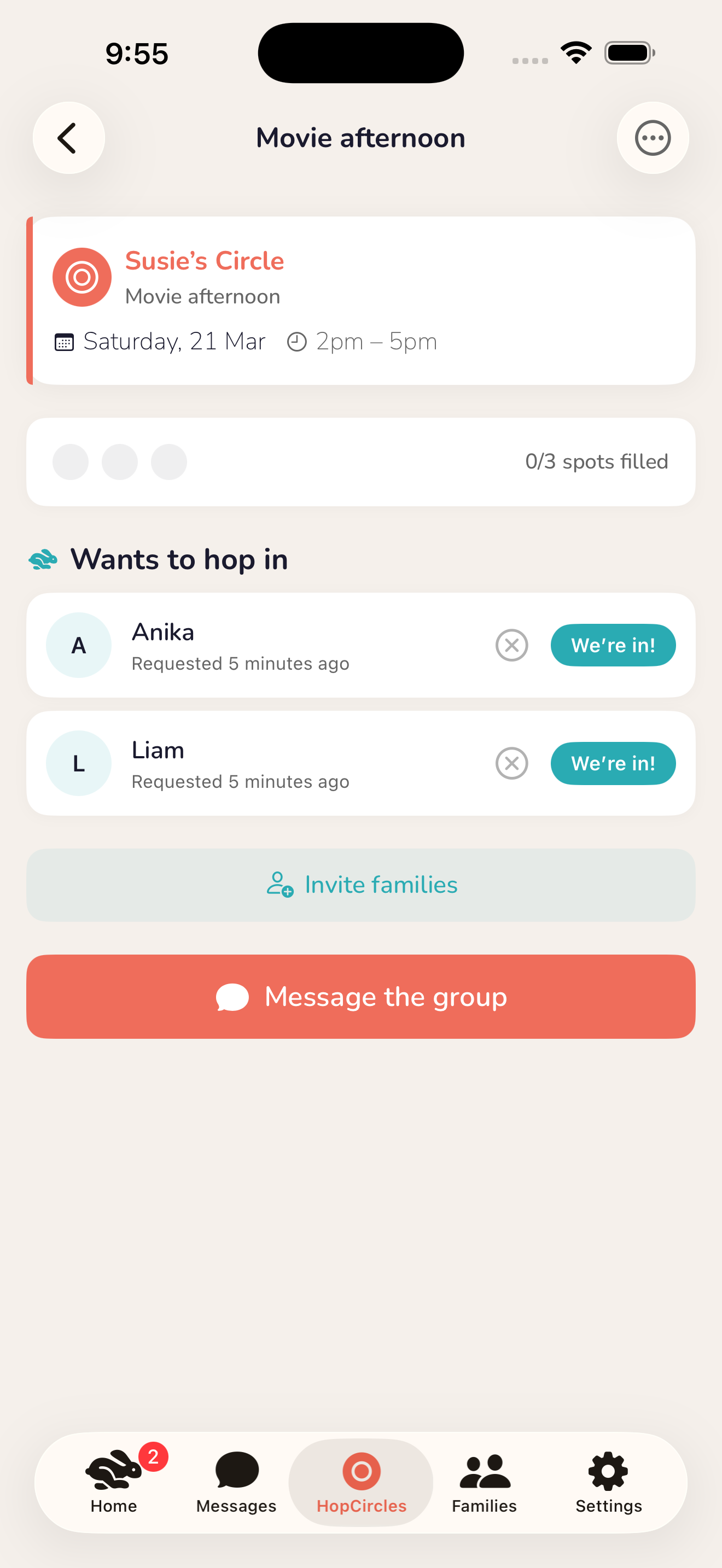 Reviewing hop requests for your Circle in HopCircle