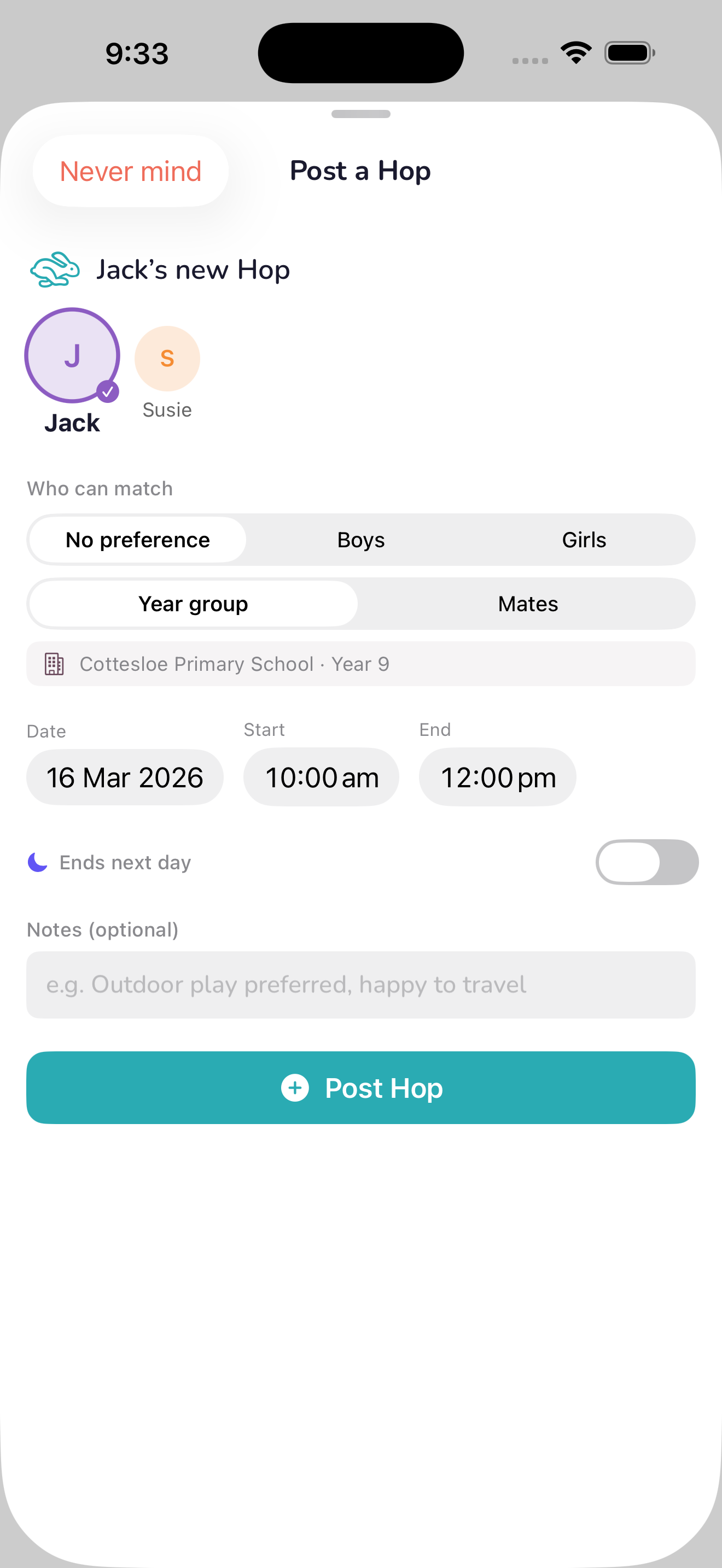 Post a Hop form in HopCircle
